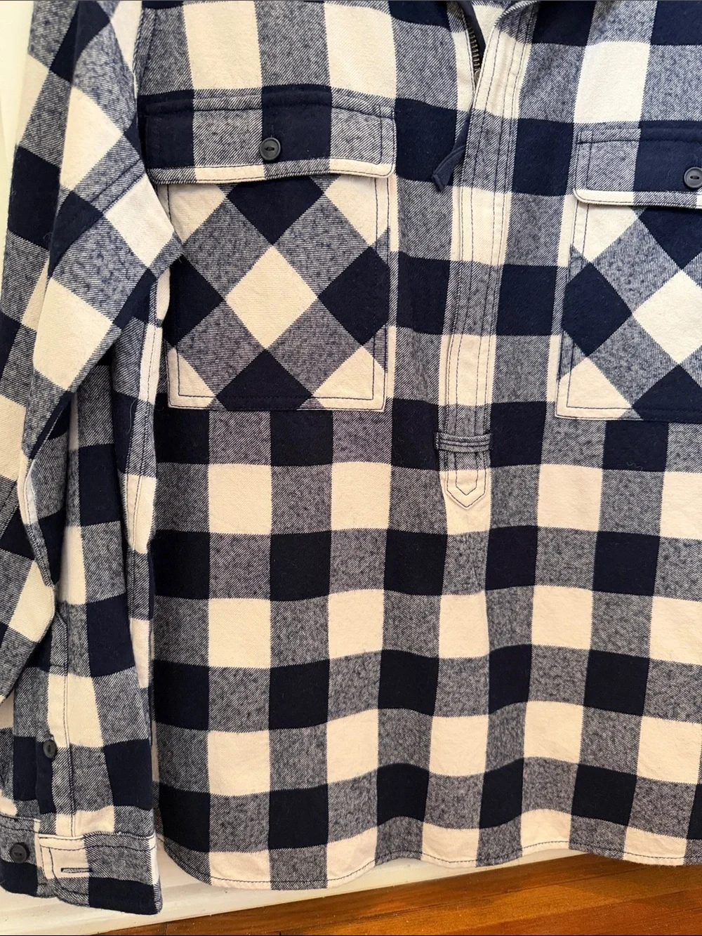 J. Crew Navy and White Plaid Half-Zip Shirt Jacket cotton wool blend large